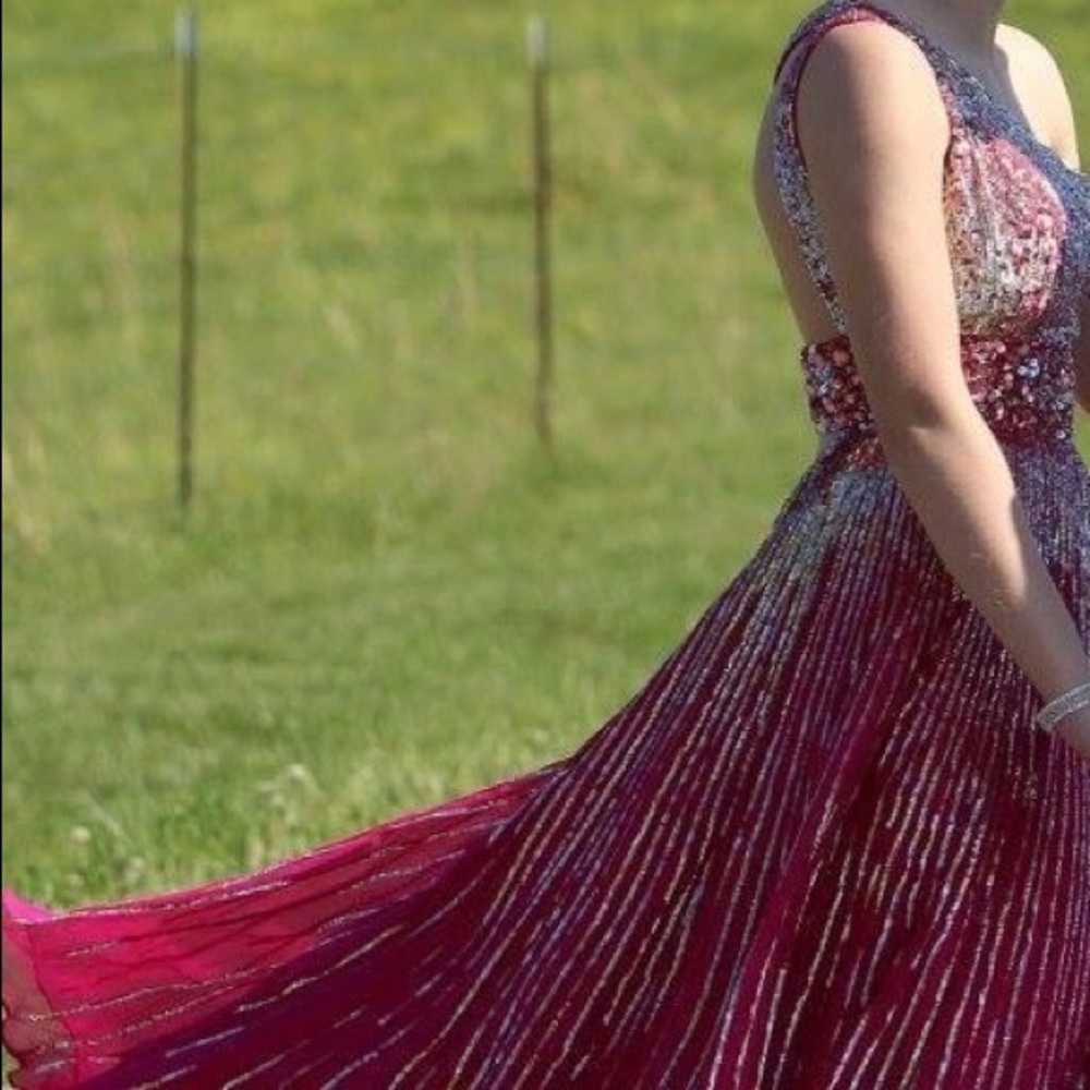 Sherri Hill Long Formal Silk Sequined Pink Dress